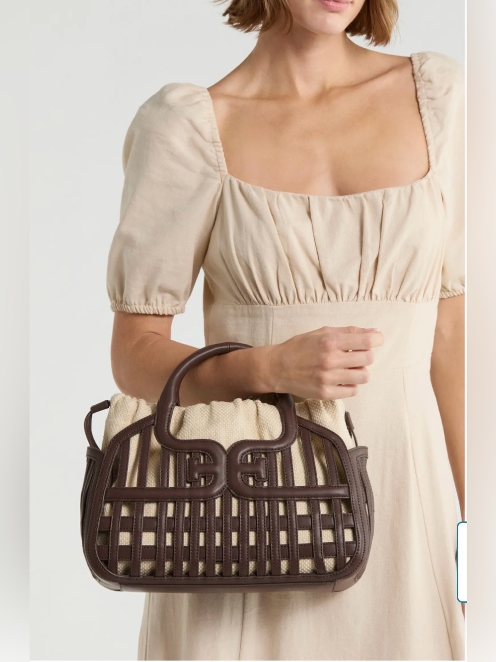 NWT Sam Edelmam Marlowe BasketLeather Lattice Tote Bag with Canvas Insert